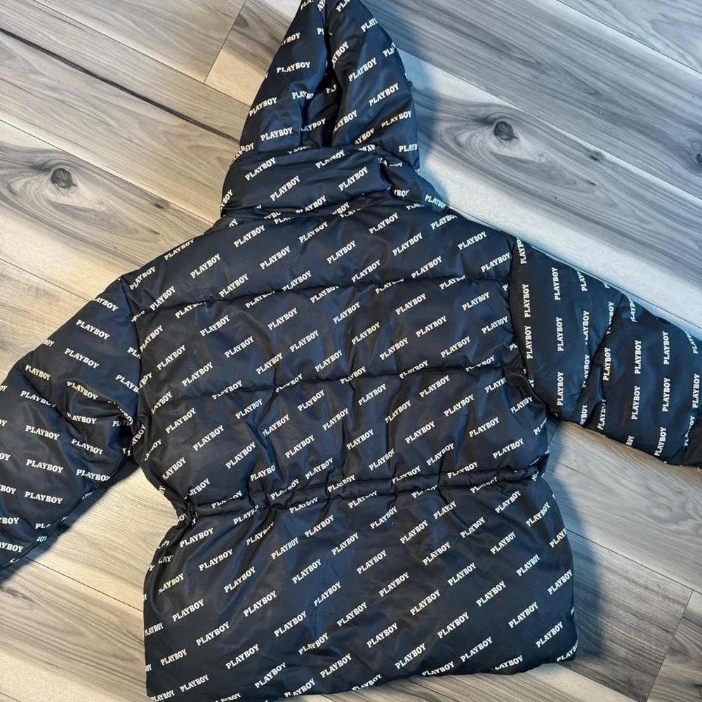 Playboy x Missguided black puffer jacket, size US 4